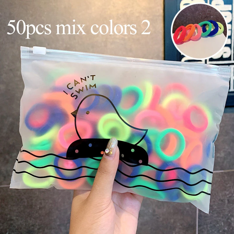 50pcs mix colors 2 50/100 шт./компл. и девочек цветной зарядный кабель в нейлоновый оплетке с небольшой резинки для волос Дети хвост держатель резиновые резинки для волос аксессуары - Цвет: 50pcs mix colors 2