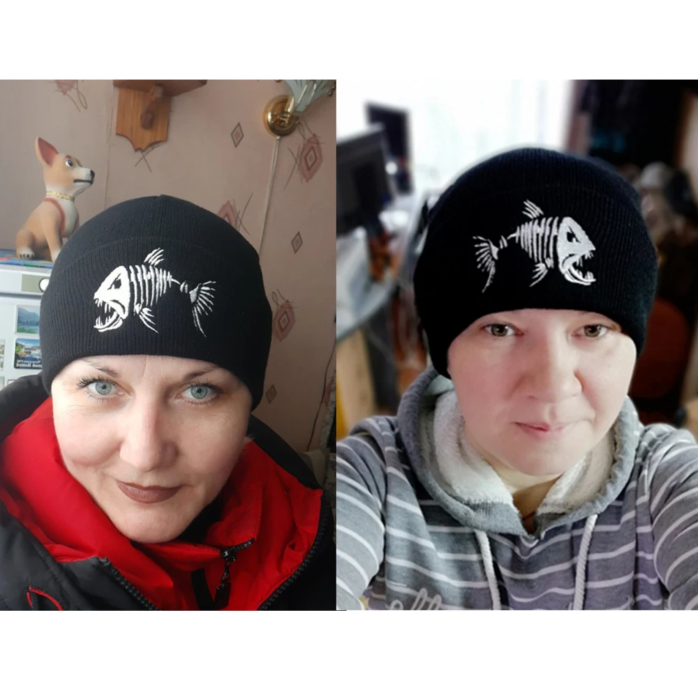 Климата рыбы рыбной кости шапка бини для зимней рыбалки теплая шапочка черные