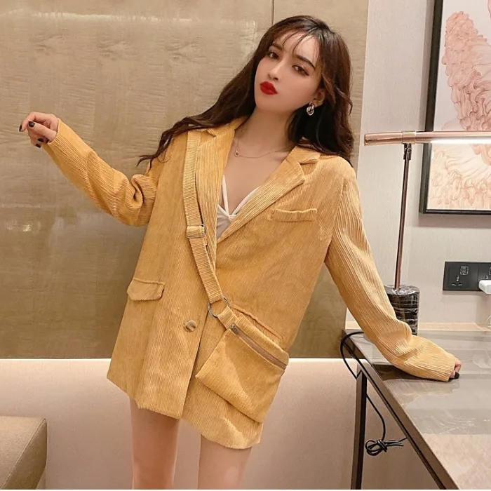 

2019 Autumn Clothing New Style Korean-style Elegant Debutante Versatile Corduroy Coat Loose-Fit Slimming Suit Tops Women's Fashi
