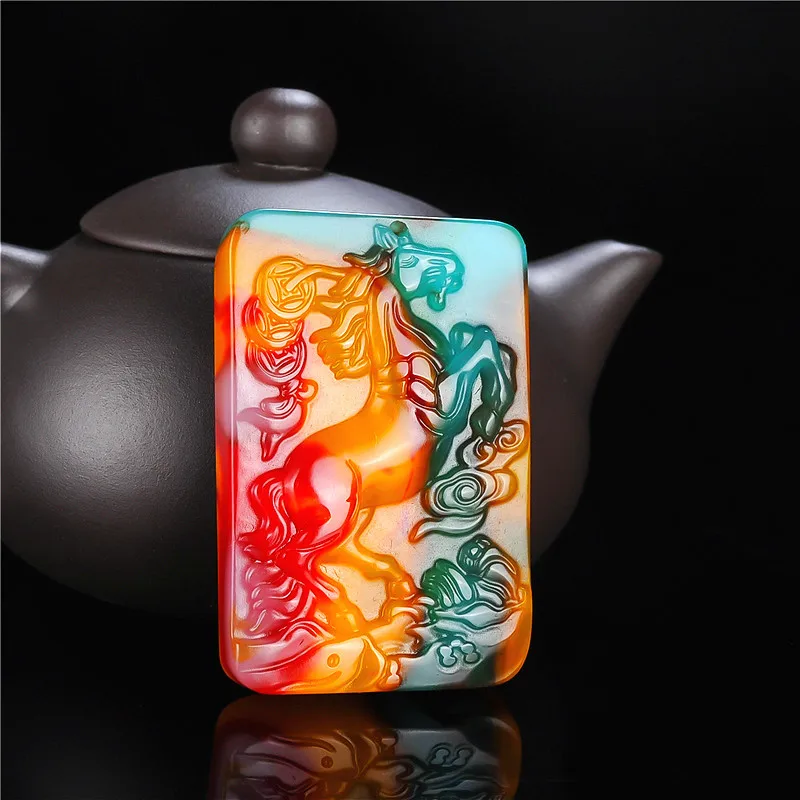 

Natural Color Jade Zodiac Horse Pendant Chinese Necklace Hand-Carved Charm Jadeite Jewellery Fashion Amulet for Men Women Gifts