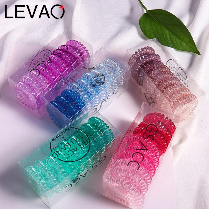 Levao 3/5/9Pcs Hair Ties Colorful Elastic Plastic Hair Band Rubber Telephone Cord Scrunchies Hair Accessories Headwear wedding hair clips