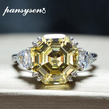 

PANSYSEN 100% 925 Sterling Silver Created Moissanite Citrine Aquamarine Gemstone Wedding Engagement Ring Fine Jewelry Wholesale