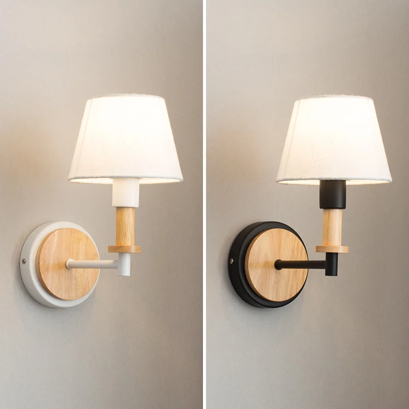 Nordic wood art wall lamp bedside bedroom creative simple modern solid wood aisle led children's room wall lamp LB12067