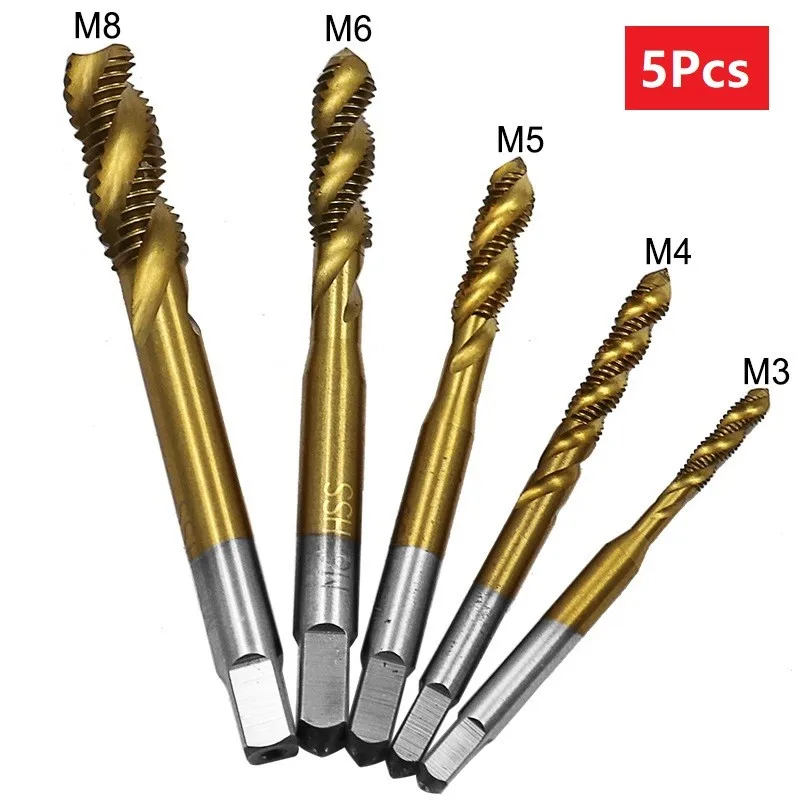 cheap!!!- 5pcs M3-m8 Titanium Plated Spiral Groove Machine Tap Hand
Metric Tapping High Speed Steel Screw Tap Suitable For Most Materials