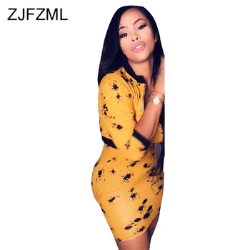 

Print Sexy Two Piece Skirt Set Women Strapless Sleeveless Bodycon Mini Dress + Half Sleeve Zipper Front Crop Jacket Club Outfits