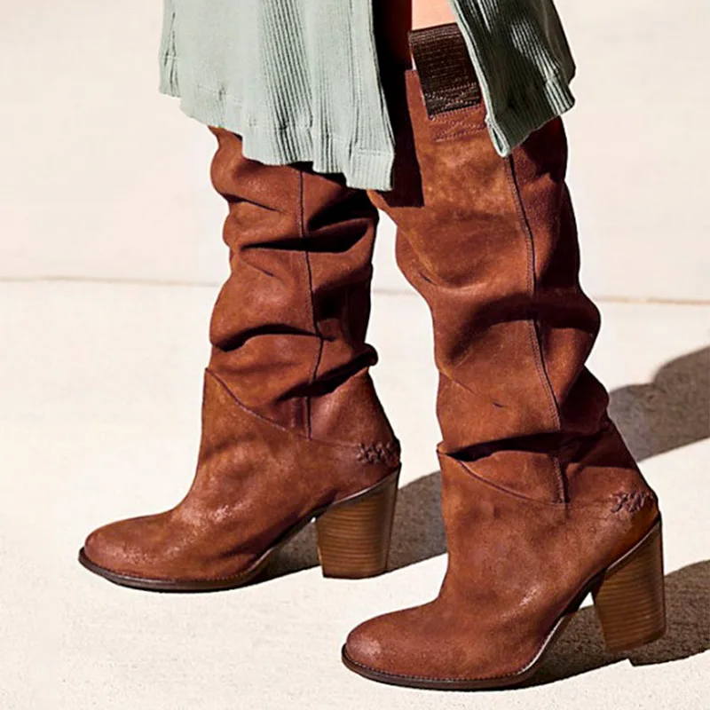 

LOOZYKIT Boots Women Female Round Toe Mid-calf Party Boot Stylish Flat Flock Shoes Snow Boots
