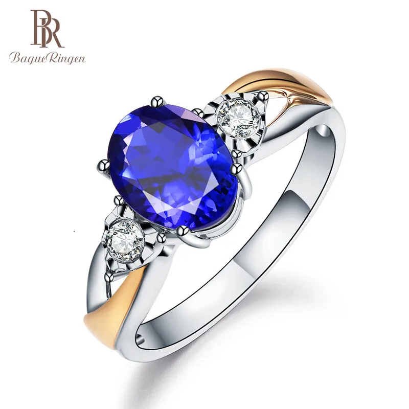 Bague Ringen кольца с голубым сапфиром Для Женщин, серебряные 925 пробы ювелирные изделия, кольцо для свадьбы, помолвки, вечерние, подарок, сапфировое кольцо - Цвет камня: Blue