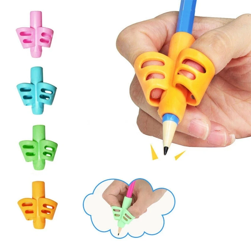 3PCS 2/3-finger Grip Kid Baby Pen Pencil Silicone Holder Help Learn Writing Tool 