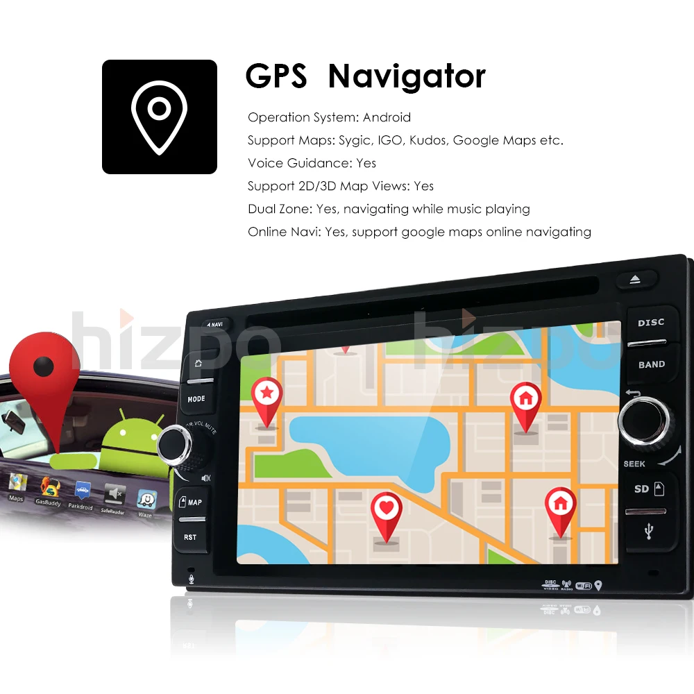 Top Hizpo 6.2 inch QUAD CORE 2DIN Car Navgation Radio For Universal Radio Nissan Mirror Link Steering Wheel Control GPS 1080P RDS EQ 14