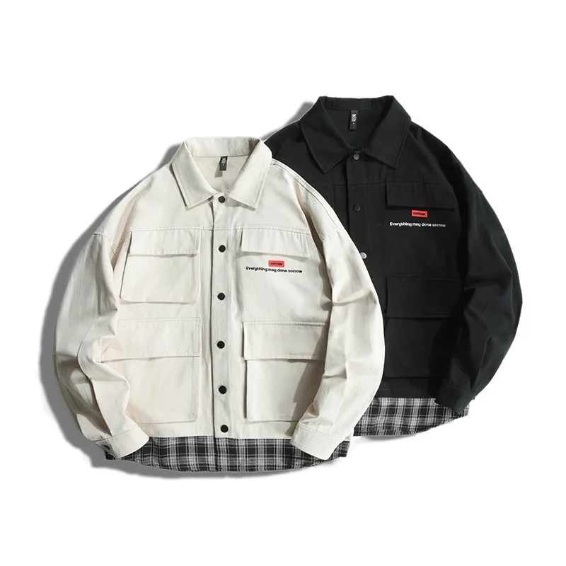 

2019 New Style Japanese-style National Trends Autumn Two-color Mock Two-Piece Multi-pockets Tooling Jacket Men'S Wear