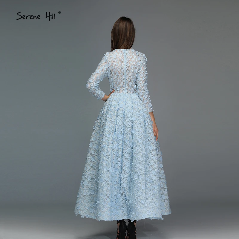 Последний дизайн синие Кристальные Цветы вечерние платья в мусульманском стиле с длинным рукавом длиной до щиколотки вечерние платья Serene Хилл LA60905