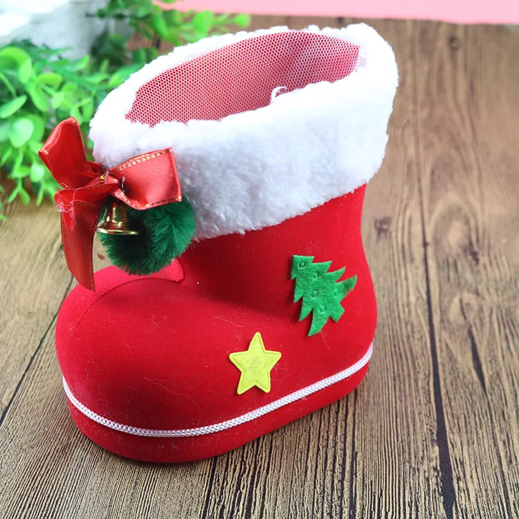 Creative Christmas Small Gift Candy Boots Christmas Decorative Pendant Supplies Flocked Boots Kindergarten Prizes