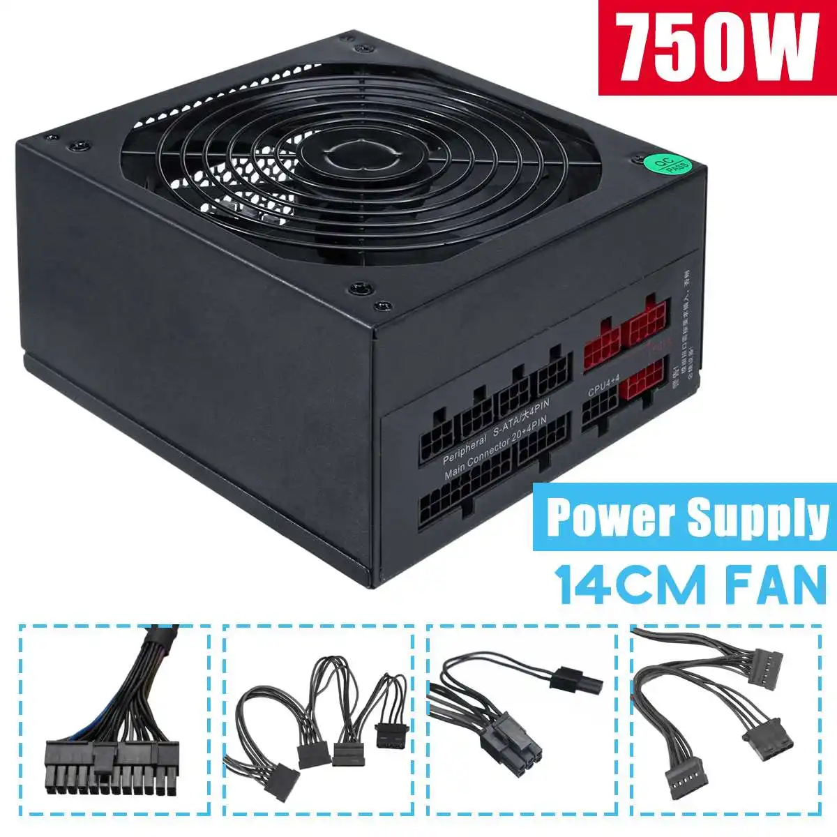 Блок питания для игрового ПК 750 Вт ATX 12 В 24Pin / PCI /SATA /ATX Walt 14 см новый вентилятор