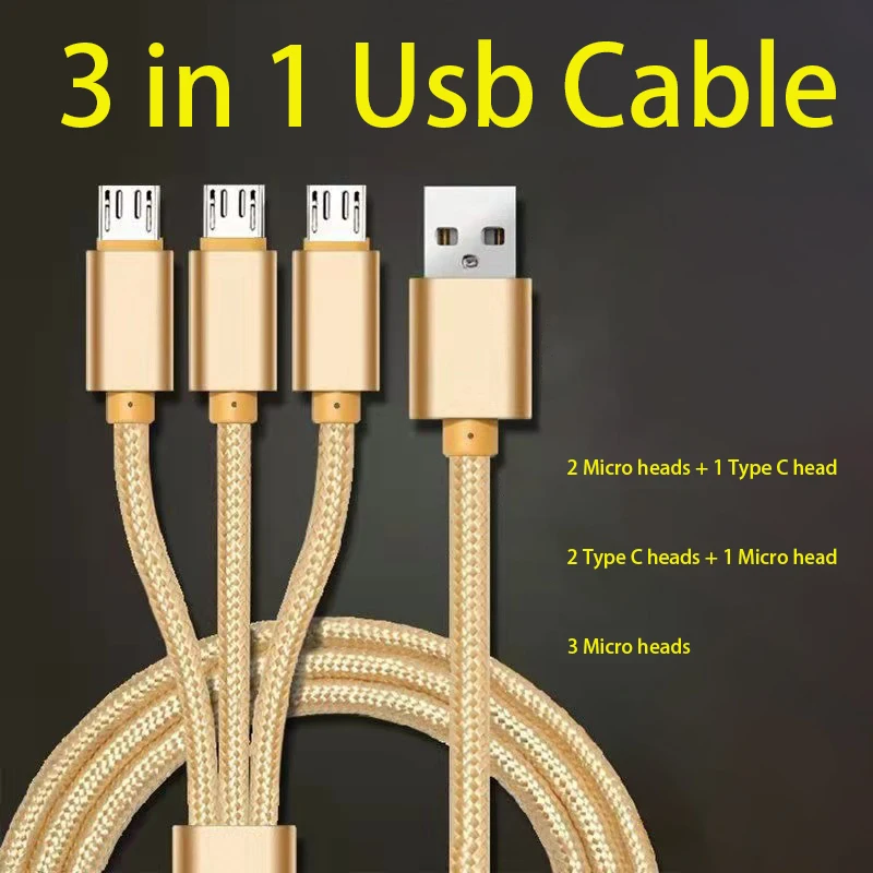 3 в 1 кабель USB Micro Cable Type C для Samsung Xiaomi Realme POCO Мобильный телефон Аксессуары зарядный