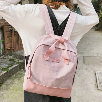 

DIFA New Plaid women backpack Female Cotton fabric with PU leather Buckle portable backpack Schoolbag for teenage girls Mochilas
