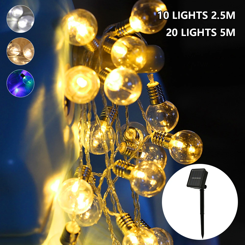 

20/30 LED Garden Solar Light Clear LED Bulbs Solar String Light Retro Glass Lamp for Outdoor Party Christmas Wedding Decor Light