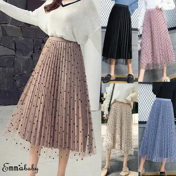 

Hirigin 2019 new fashion women Boho Double layer long Midi skirts mesh summer skirts ladies holiday casual beach dot skirt