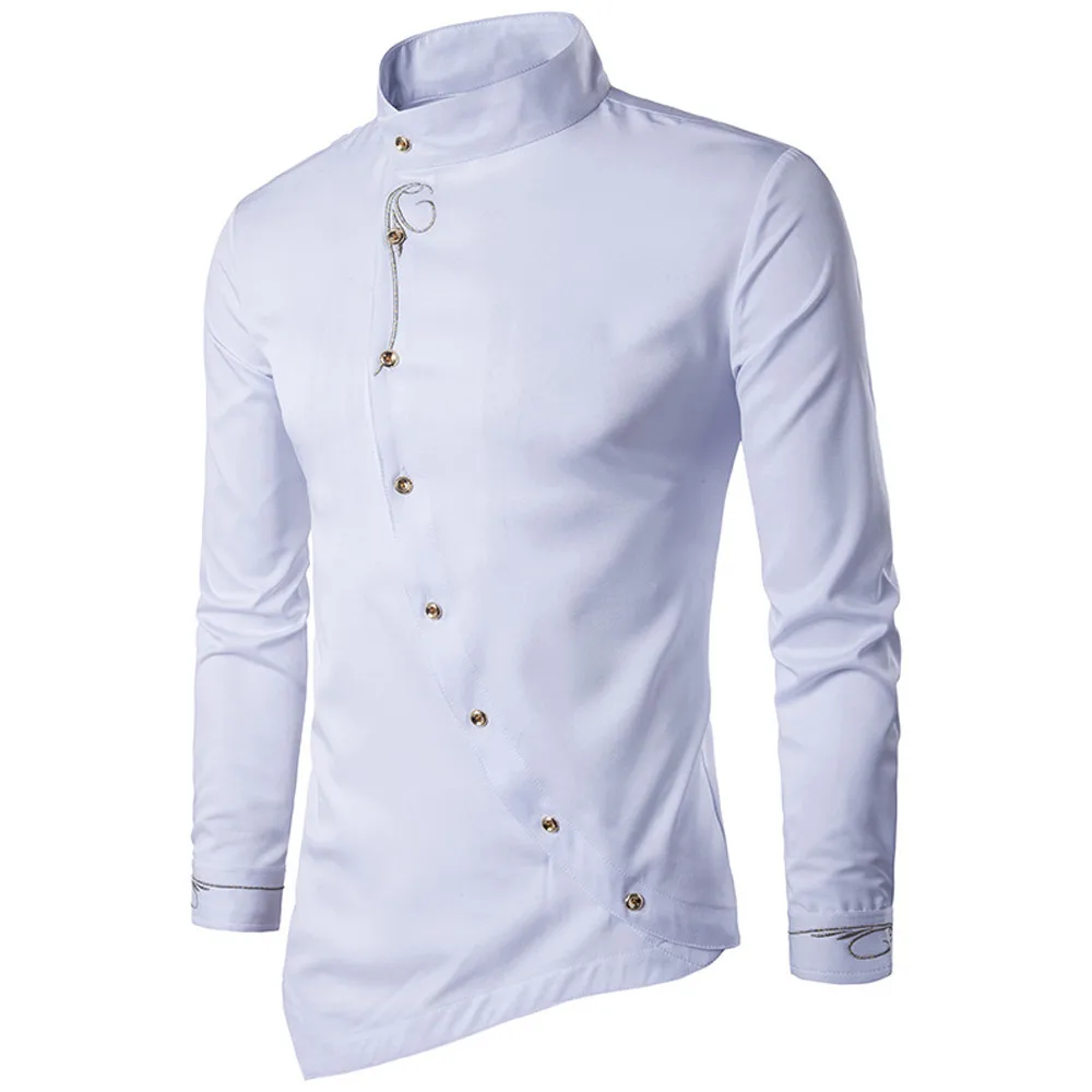 Camisa Masculina мужская повседневная Асимметричная Облегающая рубашка с длинным рукавом, блузка, топы, рубашка с вышивкой