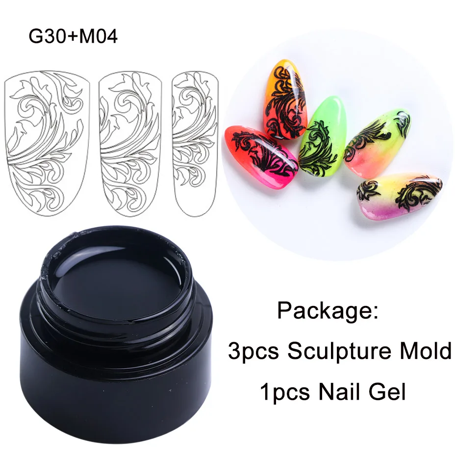 6 мл моделирующий Гель-лак для ногтей УФ-светодиодный Гель-лак для ногтей, силиконовая форма для резьбы, набор акриловых зажимов для дизайна ногтей, маникюрный JI1021-1 - Цвет: G30 And M04