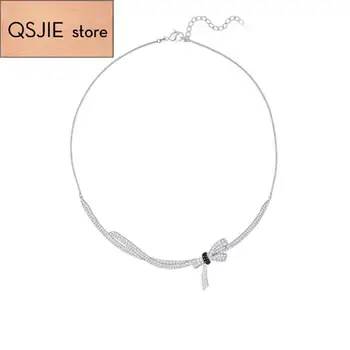 

QSJIE High quality SWA lovely bow arc women's Necklace Charming fashion jewelry