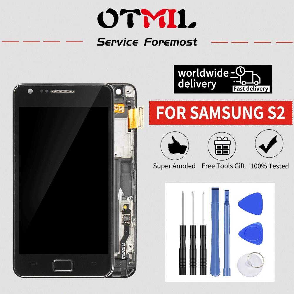 OTMIL 4," AMOLED для SAMSUNG Galaxy S2 ЖК-дисплей сенсорный экран дигитайзер с рамкой для SAMSUNG i9100 lcd S2 дисплей#1