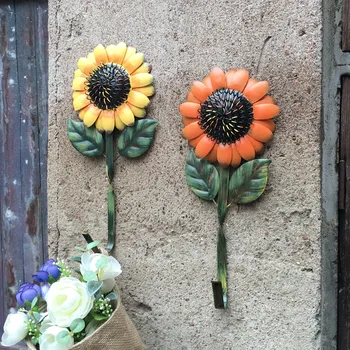 

American country garden retro wrought iron sunflower sun flower decoration hook shop wall hanging coat hooks LL10161041