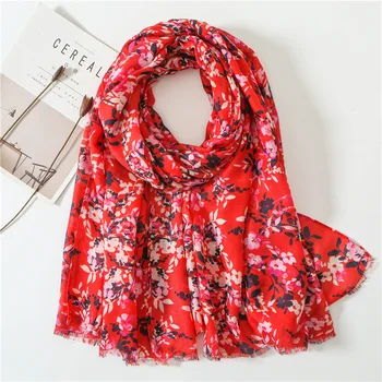 

2020 Ethnic style Fashion Flower tourism seaside sunscreen shawl Autumn and winter women print quality cotton material scarves