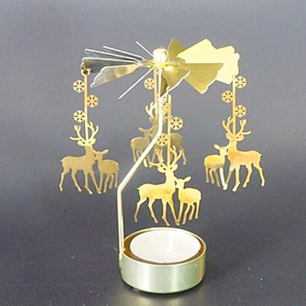 Silver Gold Candlesticks Rotating Romantic Rotation Spinning Carrousel Tea Light Candle Holder Dinner Wedding Bar Party candle holders