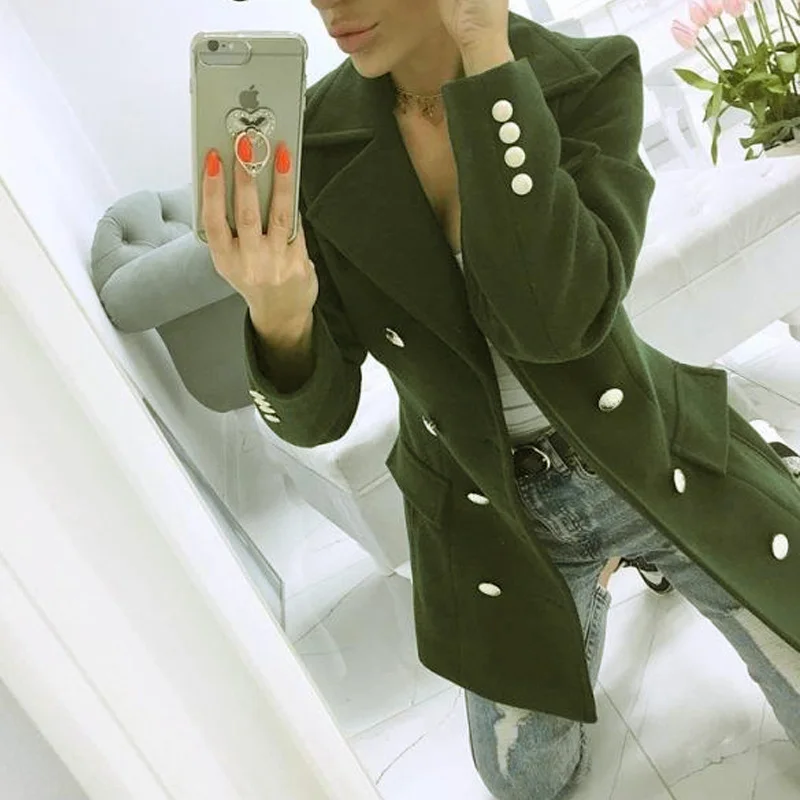 Women Casual Wool Blends Lapel Overcoat Autumn Winter Solid Fashion Long Sleeve Coat Outwear Elegant Double-Breasted Lady Jacket long black puffer