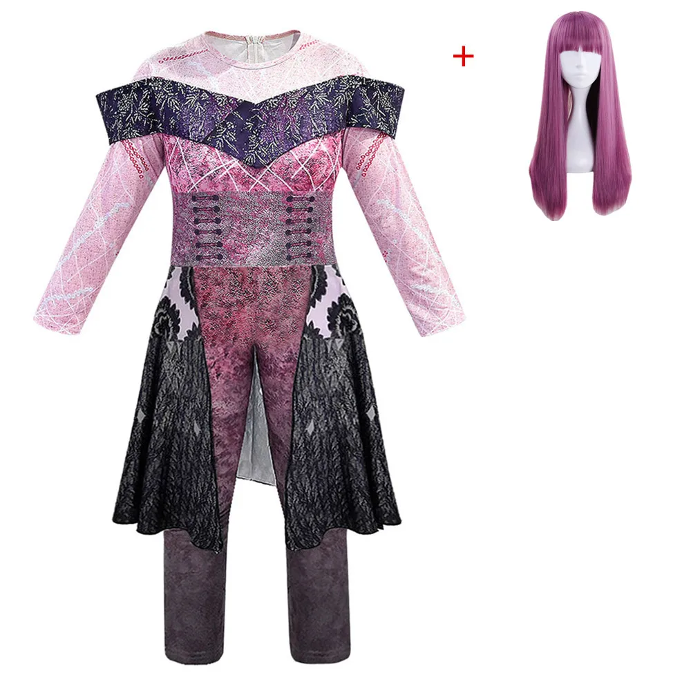 Costume-wig Потомки 3 мал Берта Maleficent Long Live злой Прямой Фиолетовый Дети взрослых косплей парик+ комбинезоны Хэллоуин костюм для детей - Цвет: Costume-wig