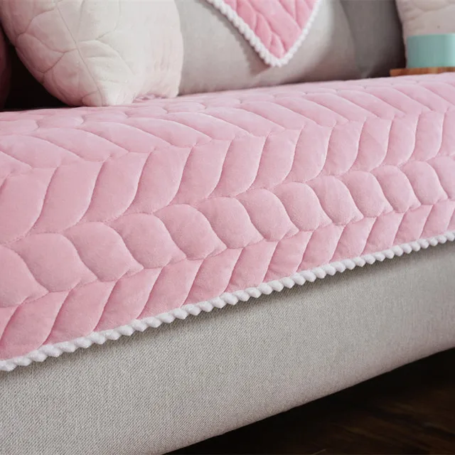 Утолщенный плюшевый тканевый чехол для дивана, кружевной нескользящий чехол для дивана в европейском стиле, чехол для дивана, полотенце для декора гостиной - Цвет: Pink