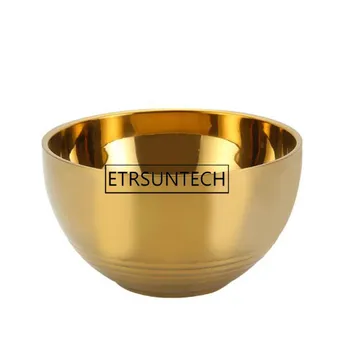 

50pcs Bowls Kitchen Soup Noodle Rice Bowl 11.5cm Stainless Steel Thickened Double Layer Thermal Insulation Bowl Gold