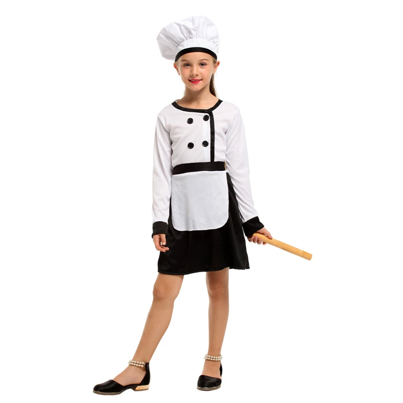 Crianças criança cozinheiro chef traje cosplay para meninas trajes de halloween ocupação papel jogar uniforme vestido fantasia