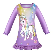 Детское платье с единорогом для девочек; ночная рубашка; Пижама; платье для сна; Пижама; платье принцессы; мягкое шелковое платье для девочек; 6310