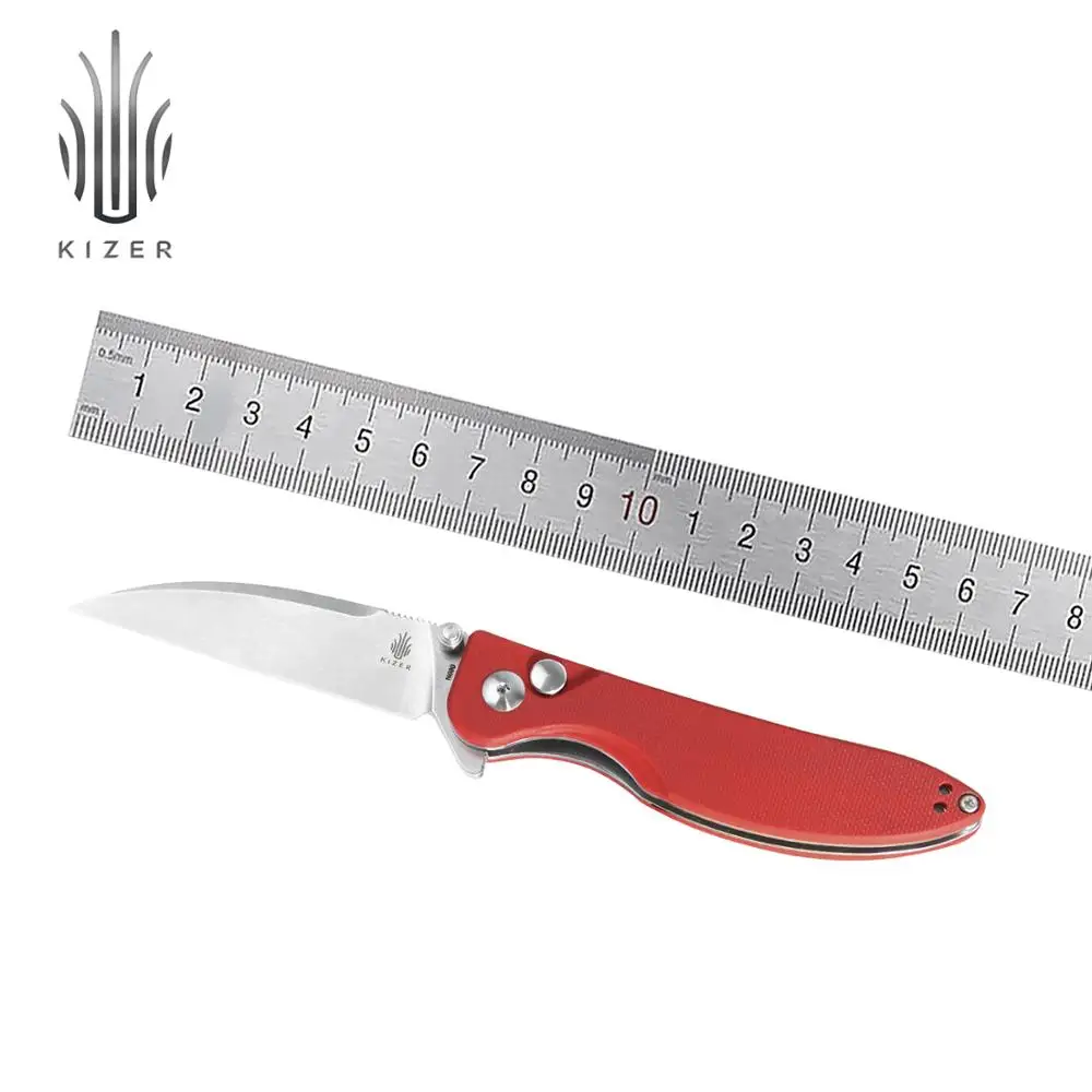 

Kizer Hunting Knife V3566N3 Sway back 2020 New Button Red G10 Handle Knife Outdoor Camping Tools