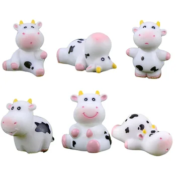 

6pcs Cute Cow Garden Statues Moss Landscape Home Cupcake DIY Crafts Resin Ornament Cartoons Animals Miniature Figurines Mini