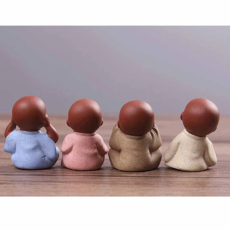 Tea Pet Ornaments Fairy Garden Ornaments Ceramic Small Buddha Statue Ornaments Monk Figurine Home Crafts Decor Succulents Flower Pot Monk Sculptures Tea Ceremony