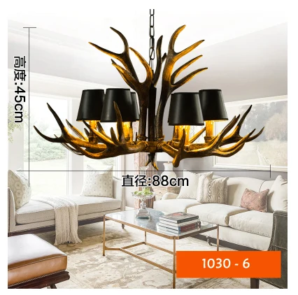 1030S-6 Lights Кантри смолы рога люстра спальня столовая Ресторан Рог лампа Винтаж Лофт ретро деревенский люстра - Цвет абажура: 1030S-6 Lights