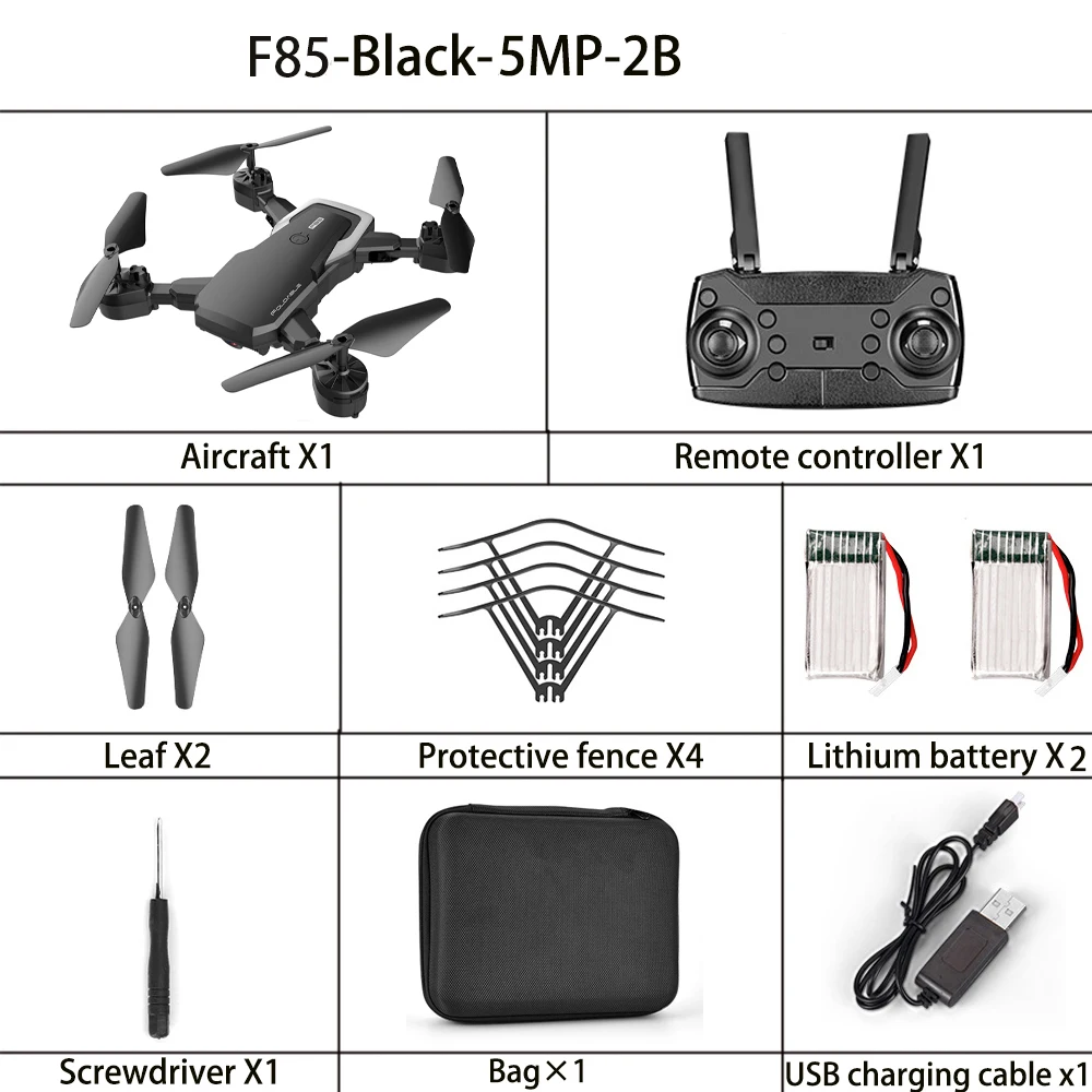 black 5MP 2b Дрон F85 Квадрокоптер беспроводной Радиоуправляемый Дрон с 4k Hd камерой Wifi Fpv Вертолет складной Квадрокоптер для детей подарок игрушки - Цвет: black 5MP 2b