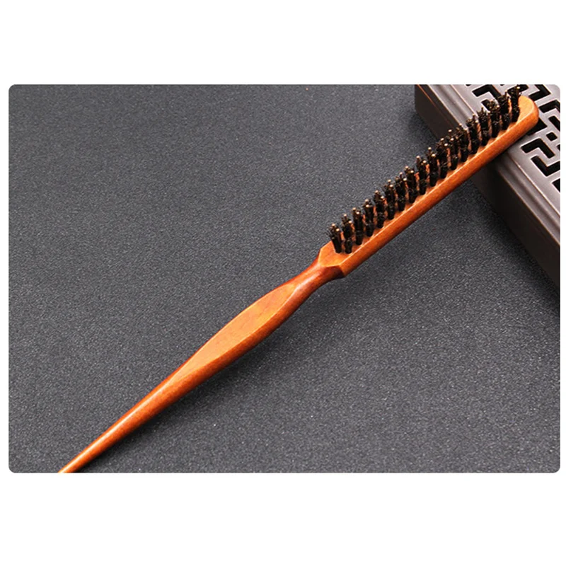 1Pcs High Quality Wood Handle Natural Boar Bristle Hair Brush Fluffy Comb Hairdressing Barber Hair Styling 5