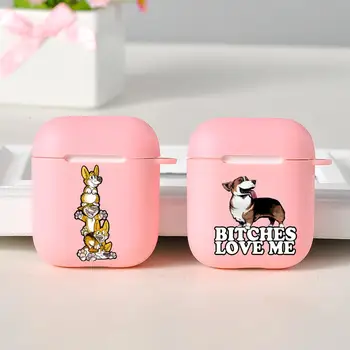 

Cute Corgi Matte Pink Case Cover For Airpods 1 2 wireless Bluetooth Earphone case Headphone Protection cover Fundas Coque Cases