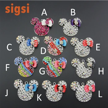 

100PCS free shipping crystal cute mouse head pendants/charm for diy necklace
