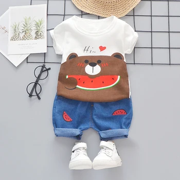 

Baby Summer Clothes Boys Girls Set Cartoon White Toddler Kids Outfits 1 2 3 4 Years Cotton Children Holiday Short Kits