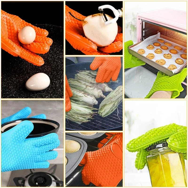 Silicone Oven Mitt Oven Gloves Heat Resistant Gloves Full Finger Hand Wrist Protection Silicone Oven Heat Resistant Mitts New