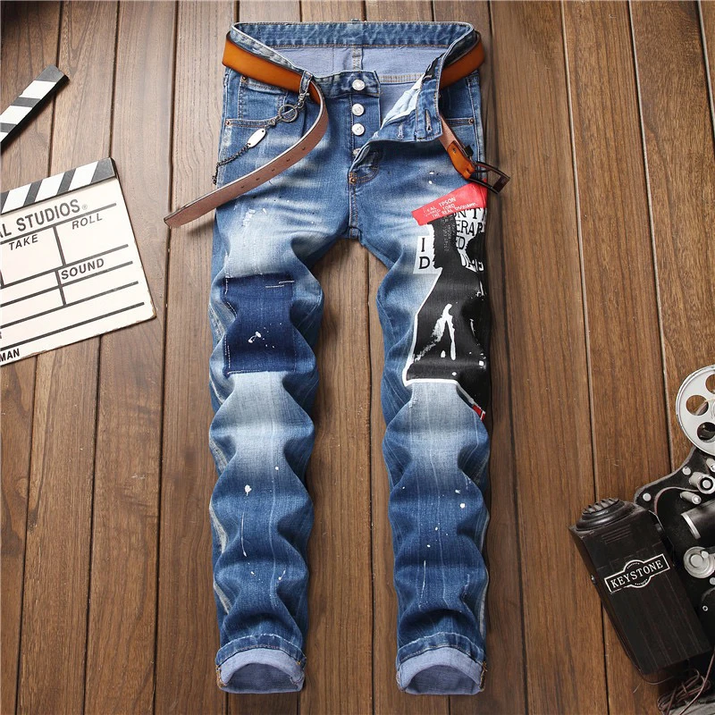 

2020 New Fashion Stretchy Skinny Button Jeans Men Causal Pants Mens Jeans