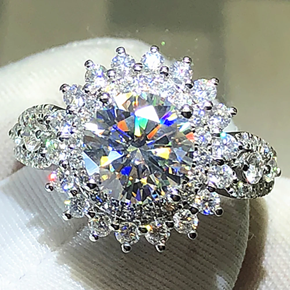 

Custom Solid 14K Au585 White Gold Women Wedding Party Engagement Ring 1 2 3 4 5 Carat Round Moissanite Diamond Ring SunFlower