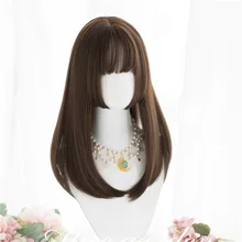 Косплей микс Лолита 45 см Хэллоуин Рождество Вечеринка Средний прямой шоколадный черный коричневый синтетические челки Япония милый косплей парик