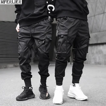 

MFERLIER summer men cargo pants slim fit high streetwear man pockets korea style cool pencil Tactics pants black