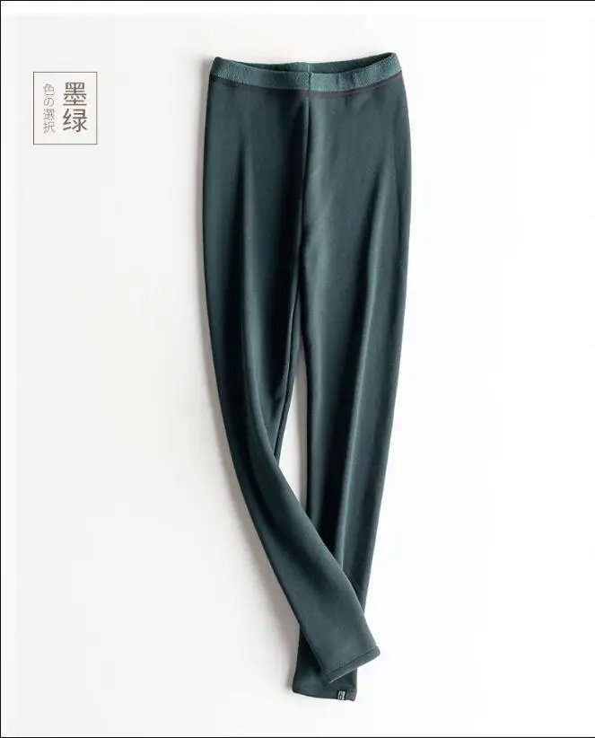 Solid Women's Winter Warm Leggings Ankle-Length Solid Pants High Waist Pants Plus Velvet Thickening Female Pants Leggings Z258 - Цвет: Dark green