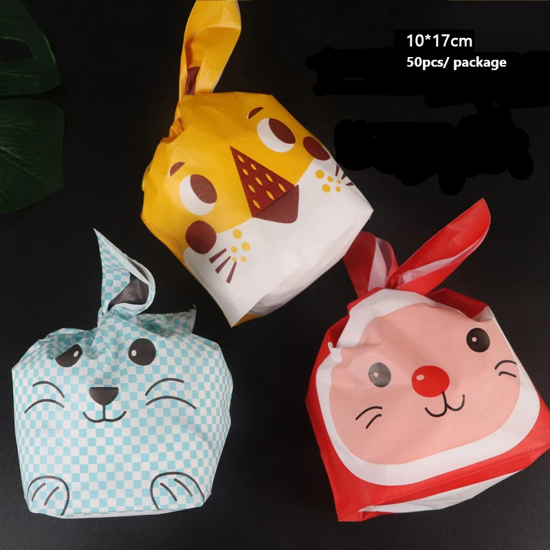 

50pcs10x17cm Cute Rabbit Ear Plastic Candy Bag Cookies Biscuit Snack Baking Packing Storage Gift Bags&boxes Wedding Party Favors
